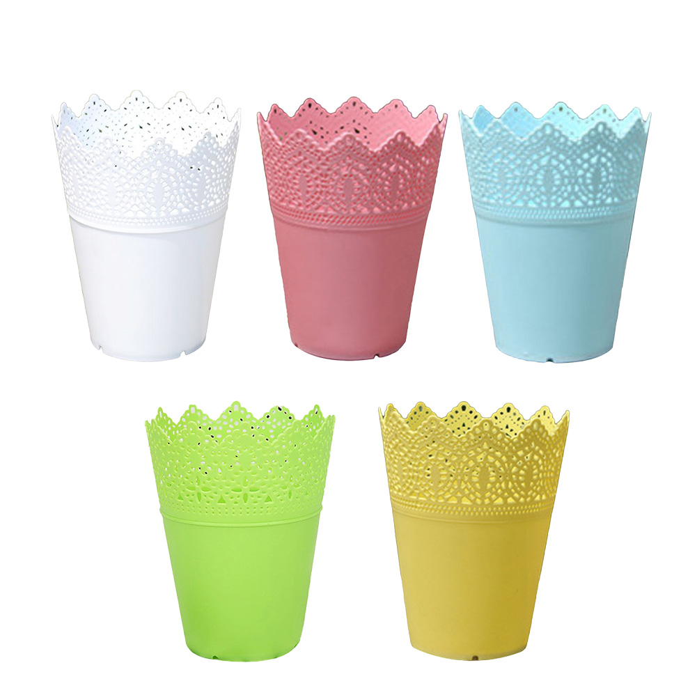 Pot de fleur en plastique creux, Pots de pépinière, Pots de démarrage de graines, porte-fleurs, couronne en dentelle, Vase de fleur percé, rangement