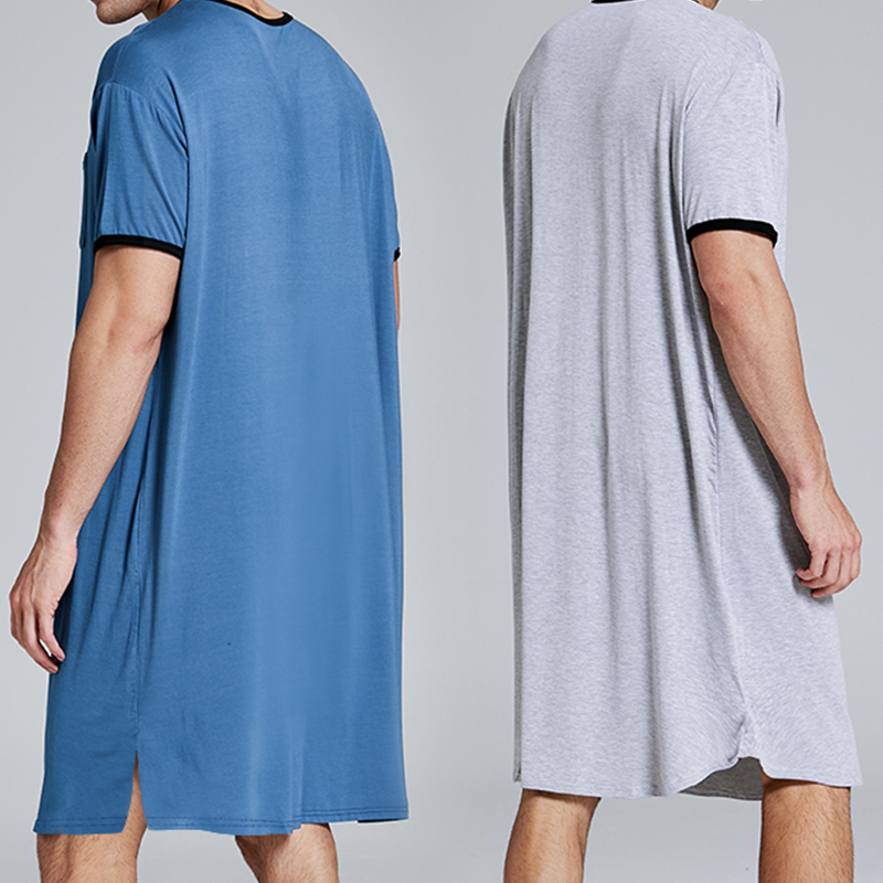 Pijamas de ocio alargados finos de manga corta para hombre, batas de algodón holgadas y amigables con la piel, albornoces para el hogar, camisón Vintage M-3XL