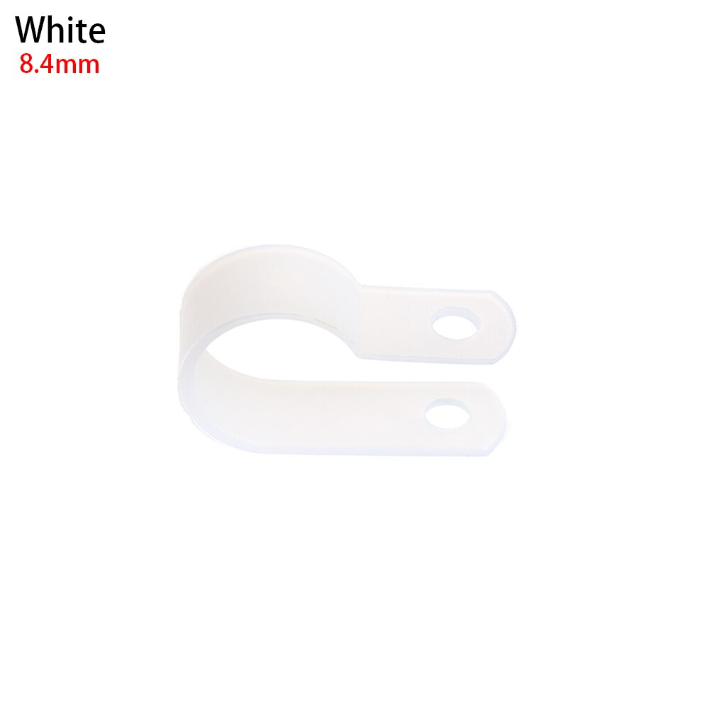 1000 st/lot plast p klämmor svarta slangfästen kabel slitstark r-typ nylon kabel klämma montering fixa elektriska kopplingar: 8.4mm vita