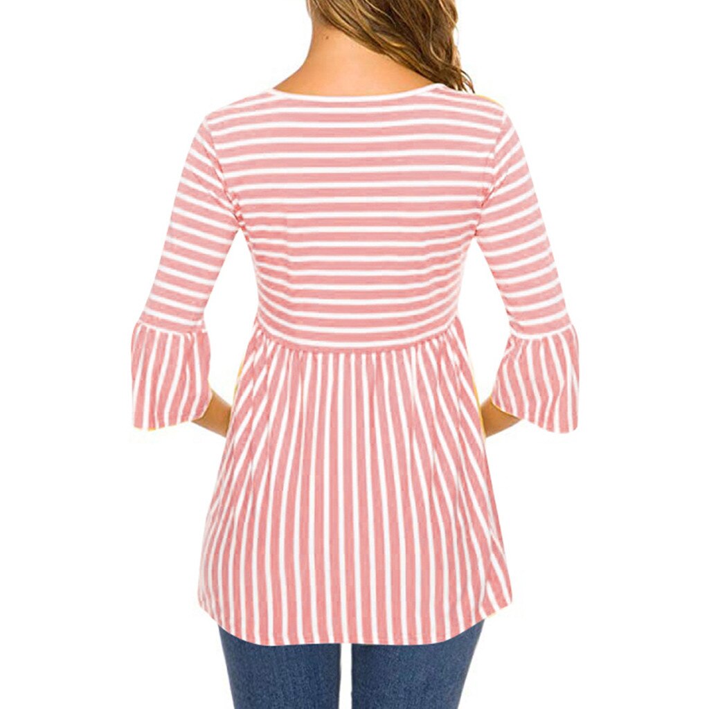 Clothes For Pregnant Women's Clothing Maternity Clothes O-neck 3/4 Sleeve Stripe Blouse Tops Pullover Vetement Femme #CL3