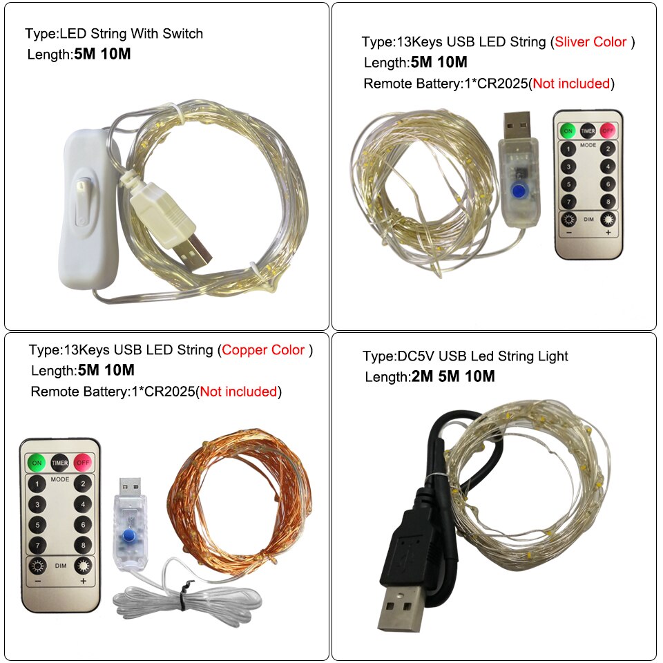 2M/5M/10M USB LED Lichterkette draussen Girlande für Foto Zauberstab Dekor Gebühr Clips lichter Kette Batteriebetriebene Weihnachtsbeleuchtung
