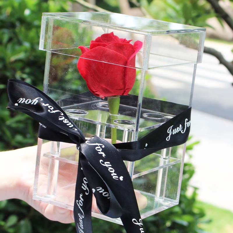 Clear Acrylic Rose Flower Box Luxury Handmade Box Vase