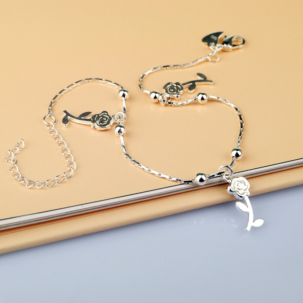 Einfache silber Rose anhänger fußkettchen 925 Sterling silber knöchel schmuck kühlen sandalen zubehör Original silber kette nicht verblassen