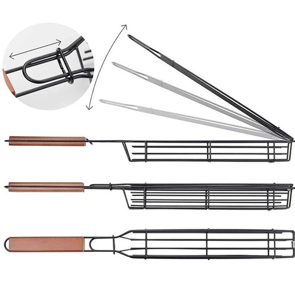 Metalnet trækul non-stick grillkurve bbq skep grill net pølse grillkurv stegt