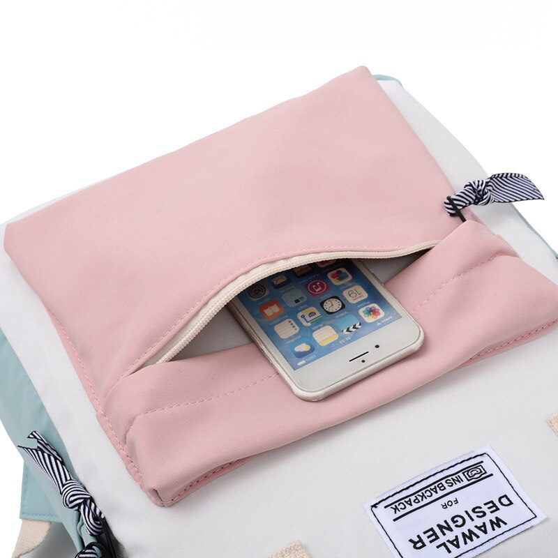 jugendlich Schule Taschen für Mädchen Teenager Patchwork Leinwand Rucksack Schule Frauen lässig Adrette Leichte Schüler Bookbags