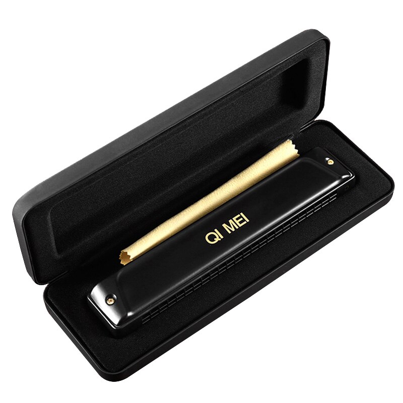 QI MEI Tremolo Harmonica 24 Holes Accent 28 Harp Mouth Organ Musical Instruments Key C Black Colour ABS Comb Brass