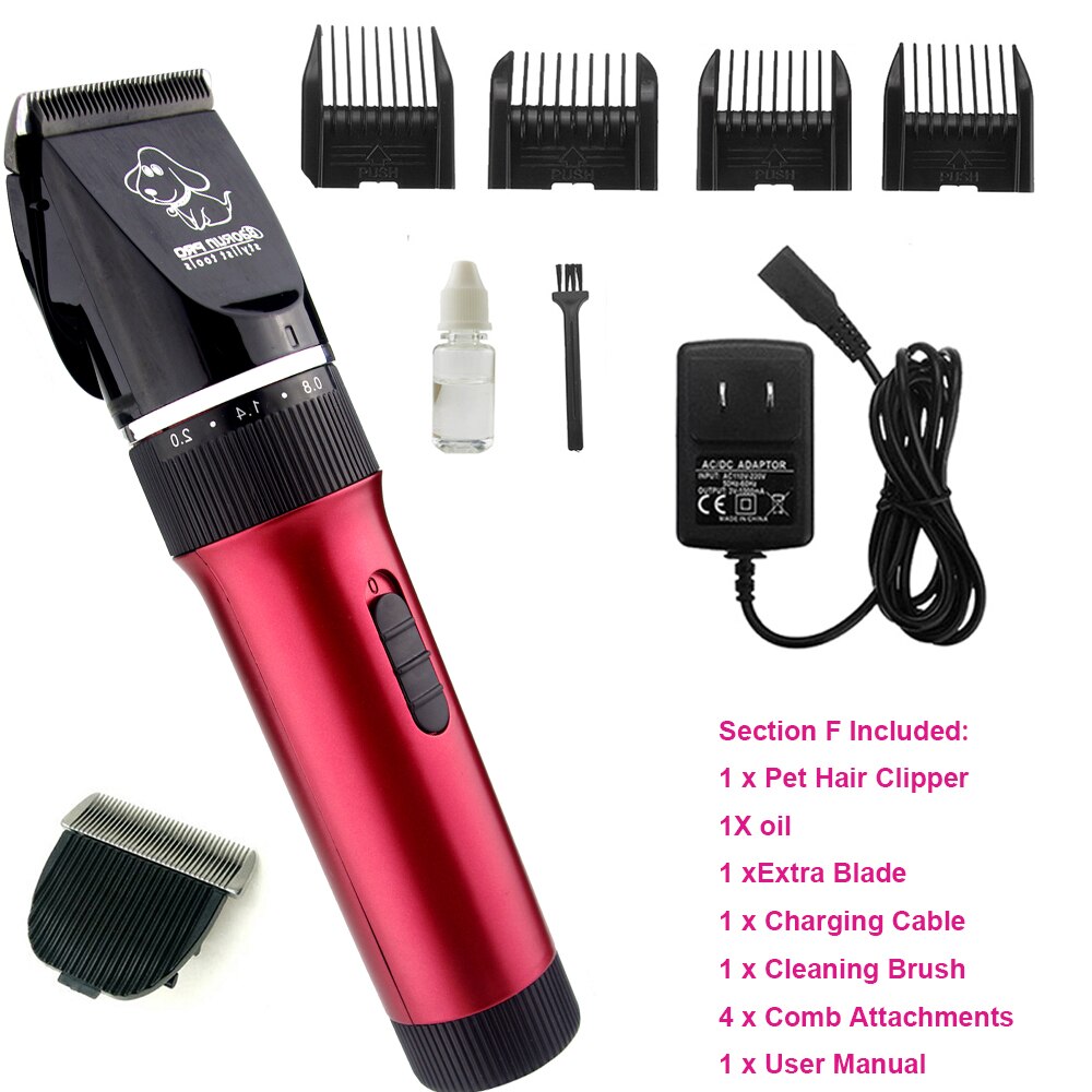 Pet Hair Trimmer Electric Rechargeable Cat Clipper Grooming Cutters Powerful Shaver Machine For Animal 110-240V: Red B