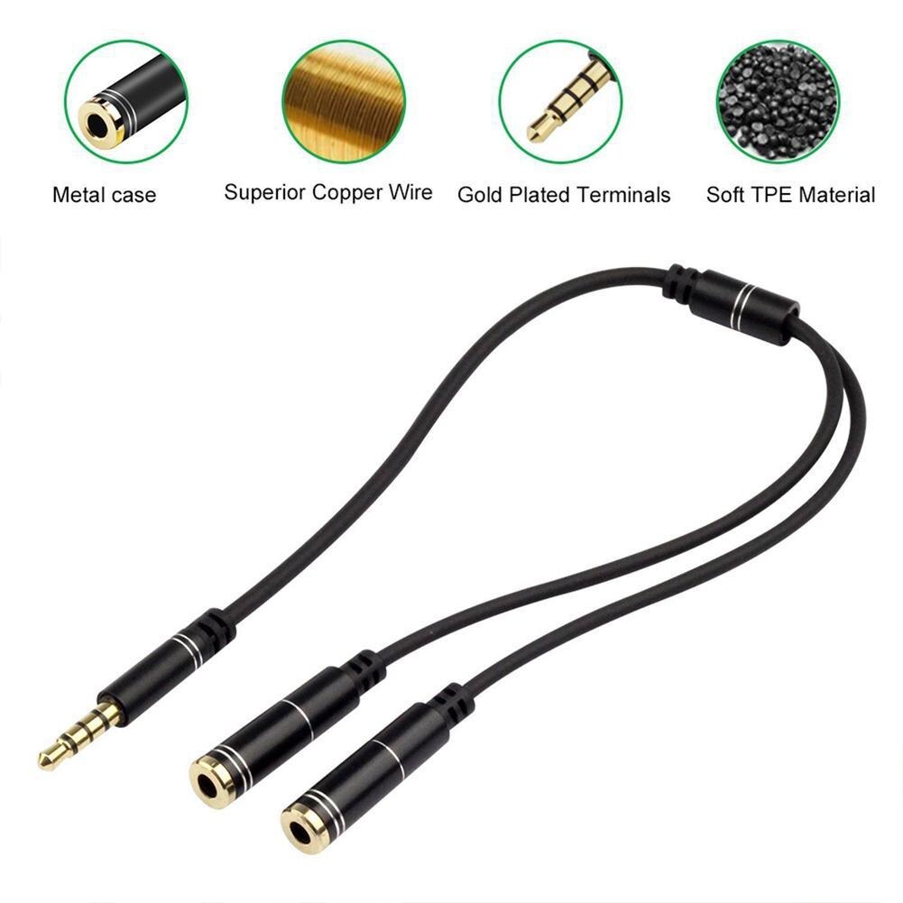 Portable Headset Adapter Splitter 3.5mm Jack Cable with Separate Mic and Audio Headphone Connector