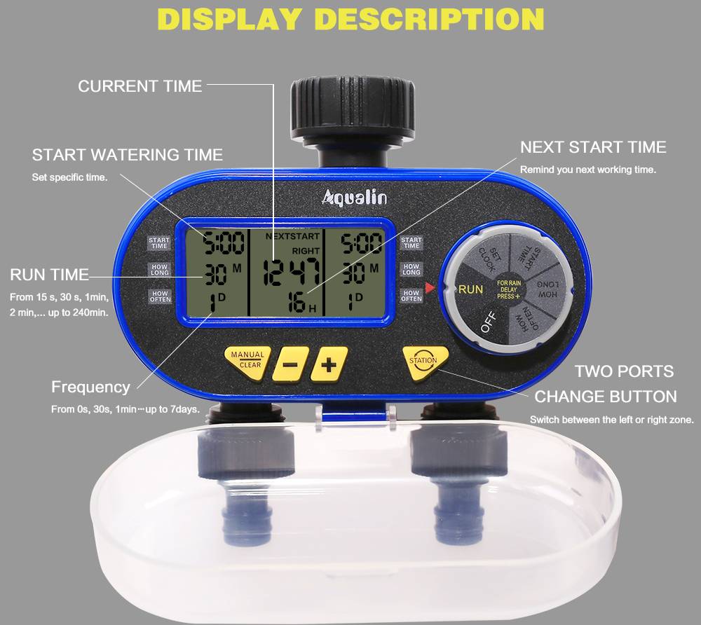 Two Outlet Garden Digital Electronic Water Timer Irrigation Controller System Solenoid Valve Garden Irrigation Controller