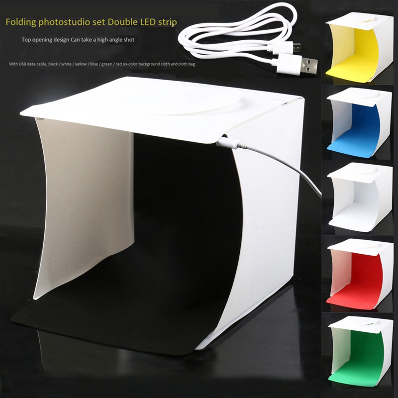 Mini fotostudio boks , 8.9 x 9 x 9.5 tommer bærbart fotografering lys telt kit, hvid foldbar belysning softbox med 40 led lys