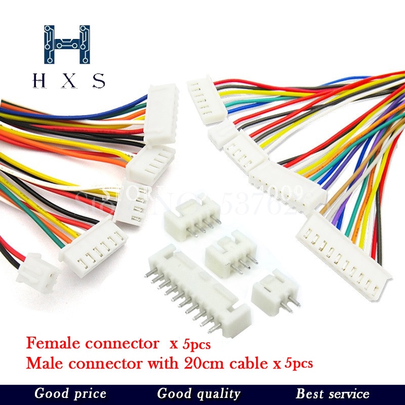 Connecteur JST XH 2.54, 20cm de longueur, type 26awg, 2/3/4/5/6/7/8/9/10 broches, prise Male et femelle