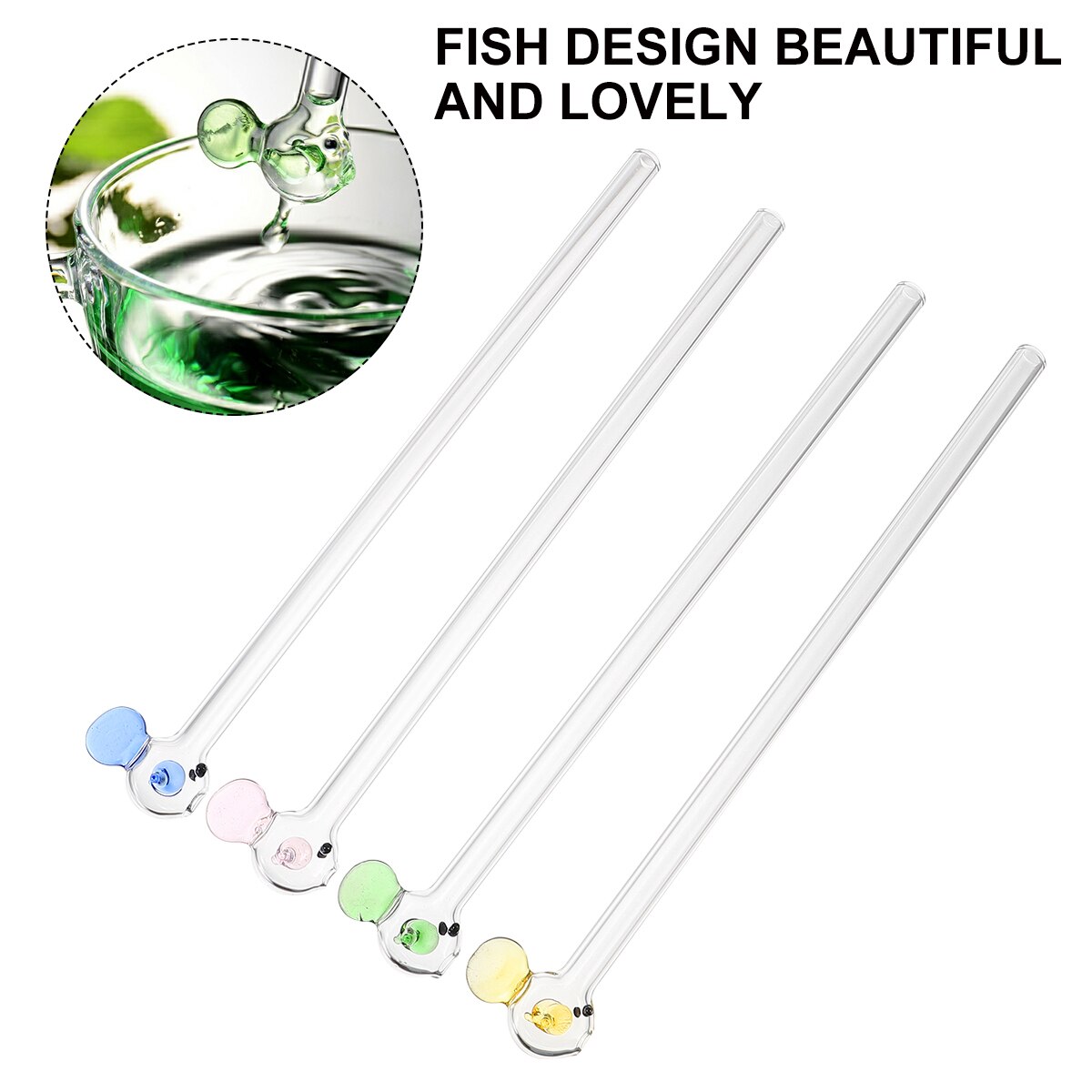 4 stuks vis glazen rietjes schattig melk sap glas rietje voor feestje