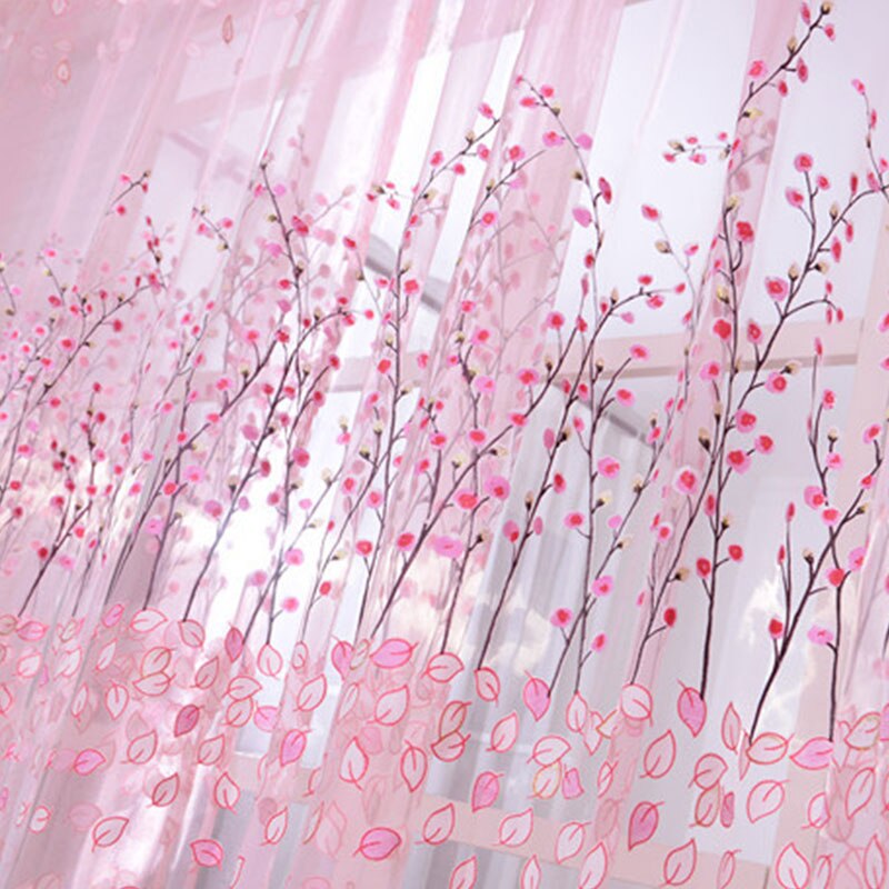 Cortinas para sala de estar, gasa, tul para cocina, ventanas, flores de ciruela, hilo, color rosa
