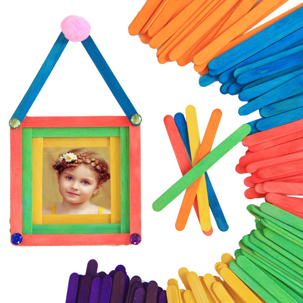 50 pcs / pack of wooden crafts sticks color sticks handmade DIY 4.49 inch long spell plug toys