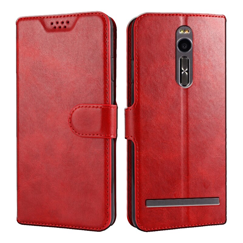 Leather Case for Asus Zenfone 2 ZE551ML ZE550ML Z008D Z00AD Z00ADA Z00ADB Cover Case Wallet Flip Coque Card Slot Soft Coque: ZE550ML / 5Red
