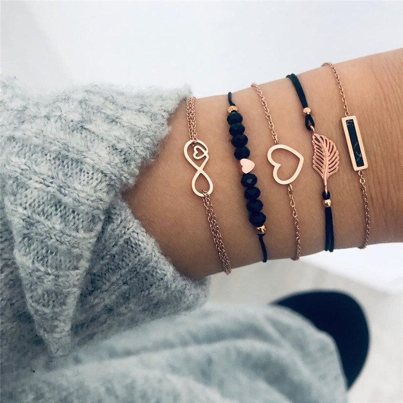 Nykøb 5 stk/sæt vintage sølvfarvede boheme armbånd wave geometrisk charme armbånd til kvinder fest smykker: 30044