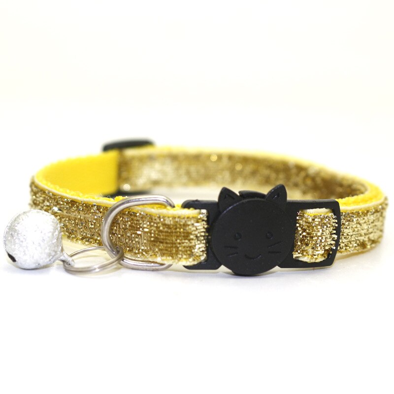 Husdjur katt huvud säkerhetsspänne hund halsband patch tyg klocka paljett katt halsband guld glitter sammet band husdjur tillbehör 1.0cm bred: Gul