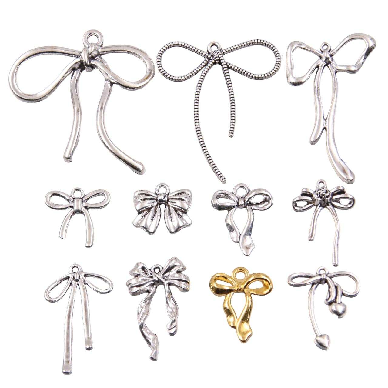 20Pcs 13 Style Metal Alloy Cute Hollow Bow Charms Pendants For Jewelry Making DIY Handmade Craft: BROWN