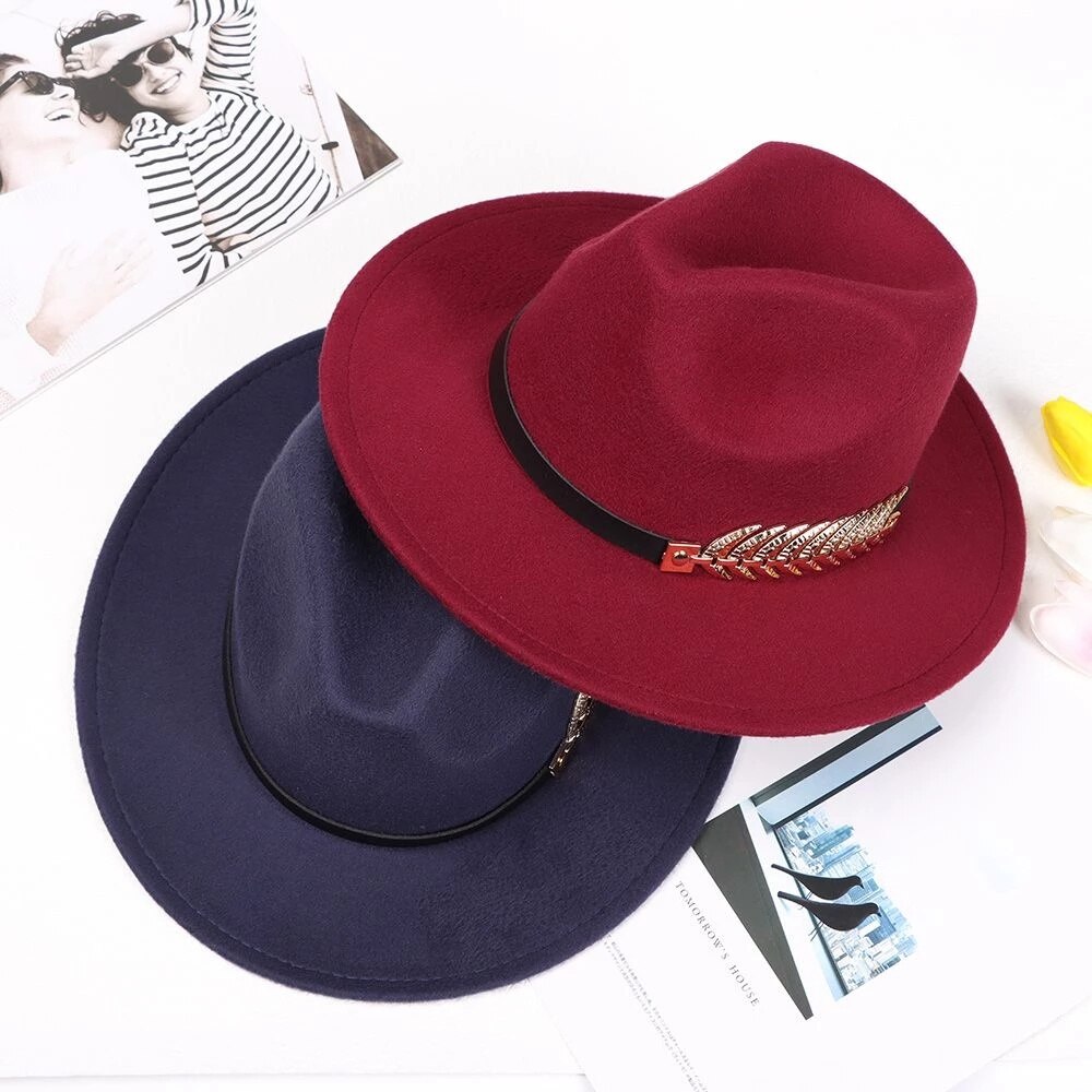 Fedoras Big Brim Hats For Women British Style Vintage Church Hats Lady Flat Brim Fedoras Autumn Winter Women Felt Decoration Hat