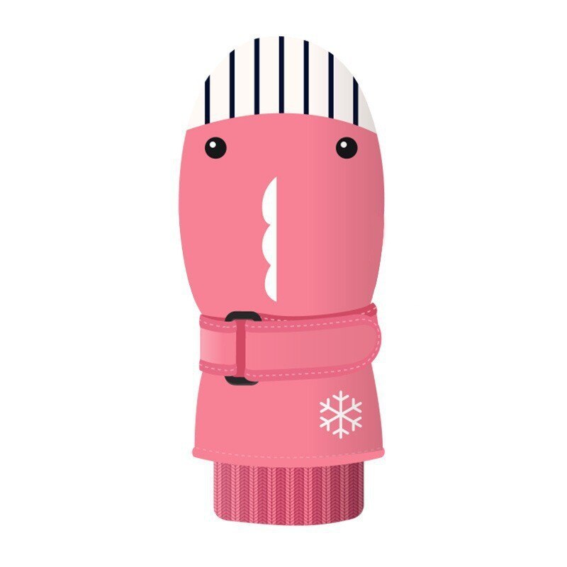 Guantes de esquí para niños, manoplas de invierno a prueba de viento, impermeables, gruesas, cálidas, antideslizantes, para ciclismo, escalada, al aire libre, manoplas cálidas de dibujos animados: pink shark2