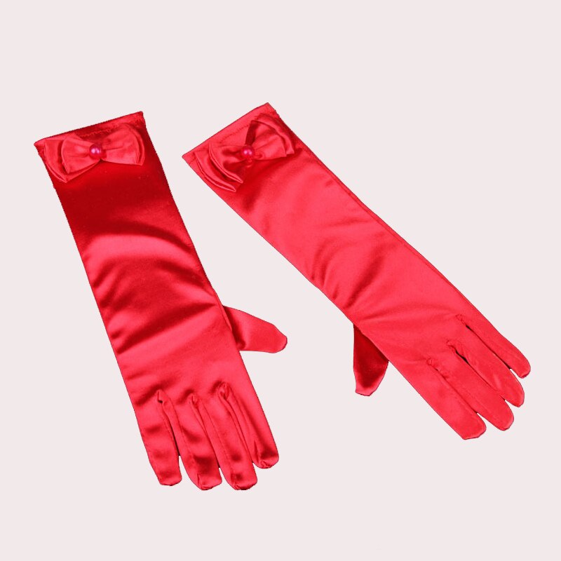 Girl Opera Party Bow Long Gloves Performance Dance Dress Gloves Stretch Satin Summer Sun Protection Gloves Party Accessories: Red