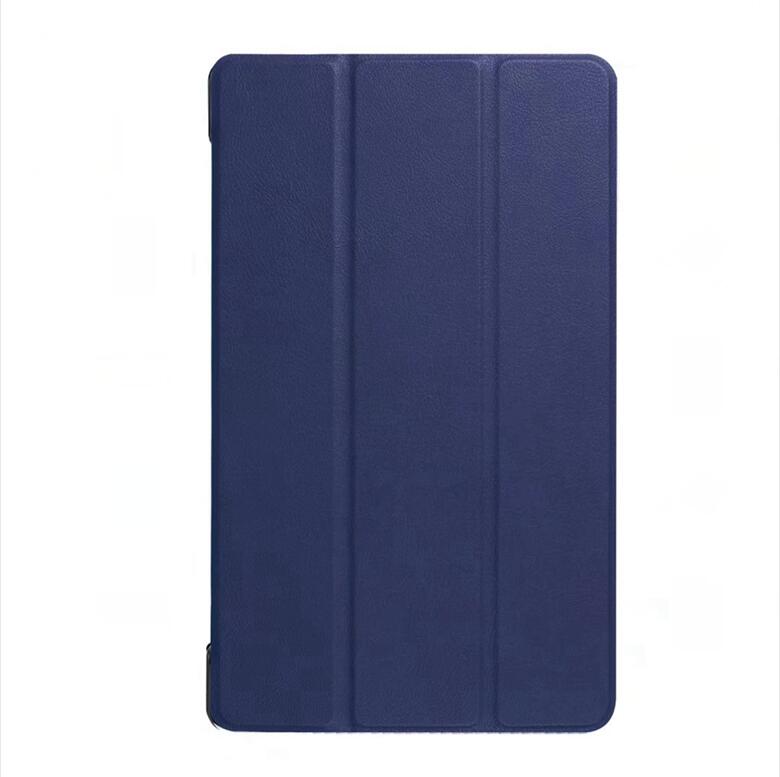 Magnetische standaard, slimme pu-leren hoes voor lenovo tab 4 8 tb-8504f/8504n/8504x 8.0 inch tablet, funda-hoes + gratis schermfolie + touchpen: Donkerblauw