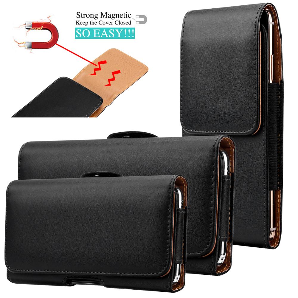 Universal Leather Phone Case Pouch For iPhone 12 MINI 11 Pro Max Samsung Huawei Redmi Note 7 Belt Clip Holster Cover Black Bag