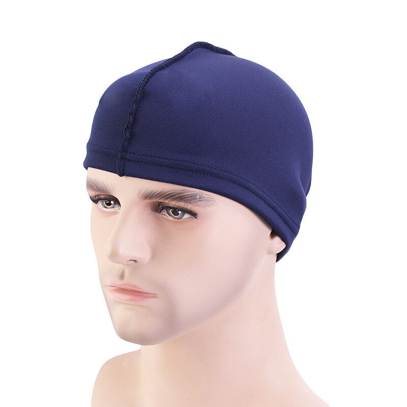 Unisex Solid Summer Satin Breathable Turban Hat Men Hip Hop Durags wave dome cap: Navy