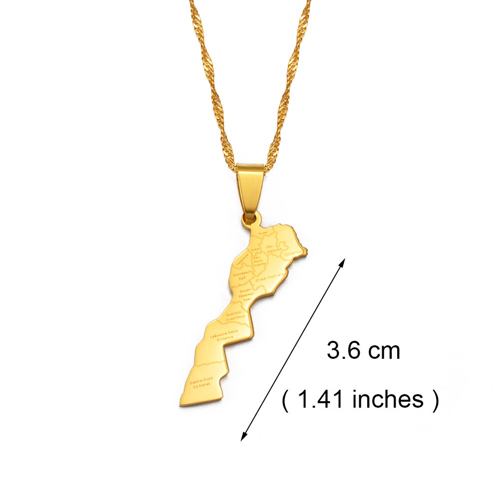 Anniyo Maroc Mappa e città Nome Collana con ciondolo Gioielli color oro per donna Uomo Mappa del Marocco @ 236721