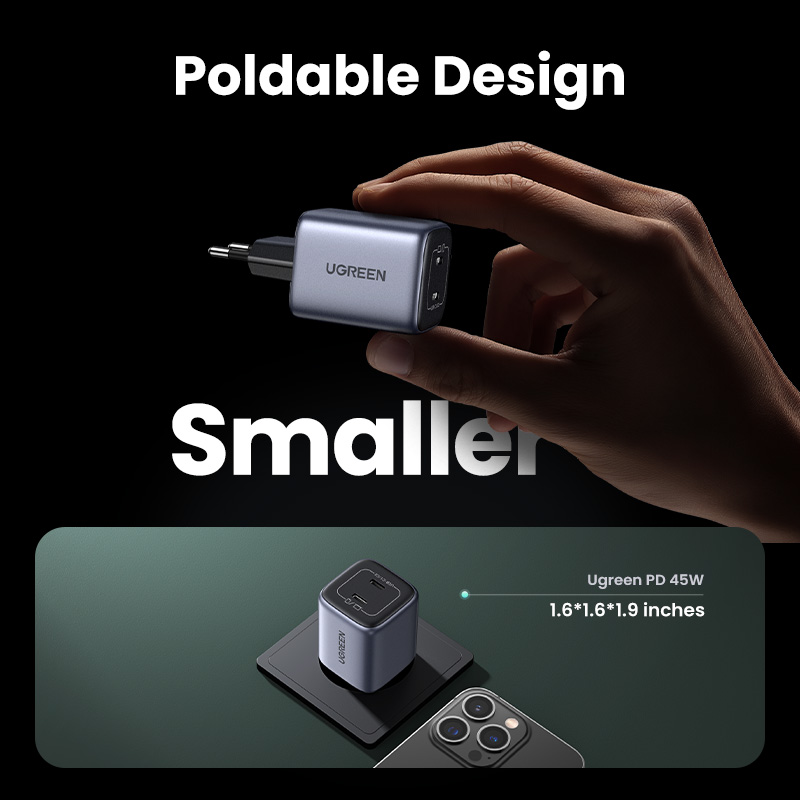 UGREEN-cargador USB con enchufe de EE. UU., Cargador rápido de 45W GaN, PD QC 3,0, USB C, cargador rápido para iPhone 14 13, cargador portátil de viaje