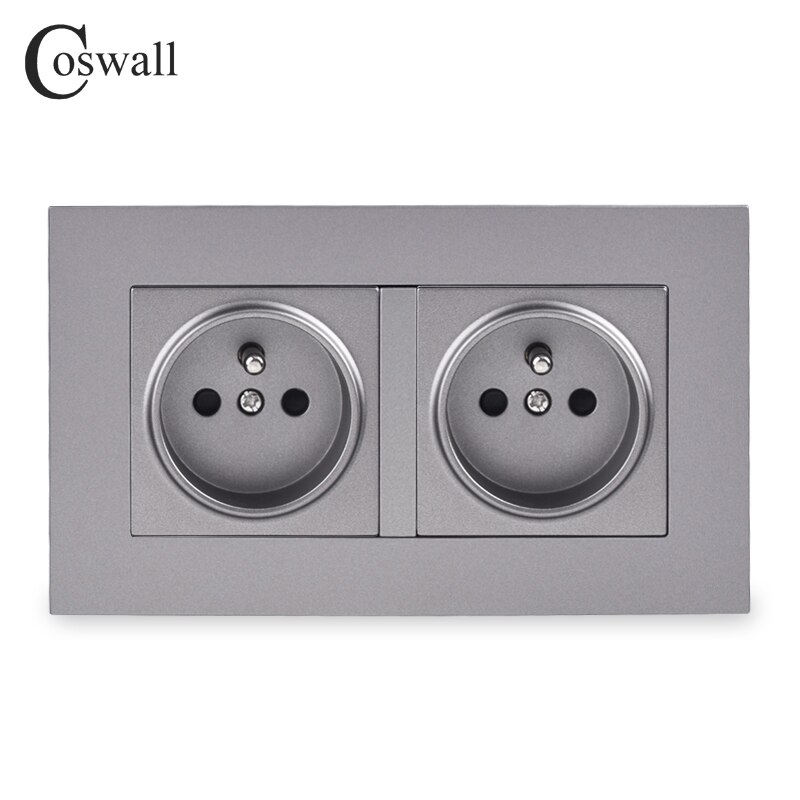 Coswall Eenvoudige Stijl Pc Panel Dubbele Franse Standaard Stopcontact Geaard Met Kinderen Beschermende Deur Wit Zwart Grijs Goud