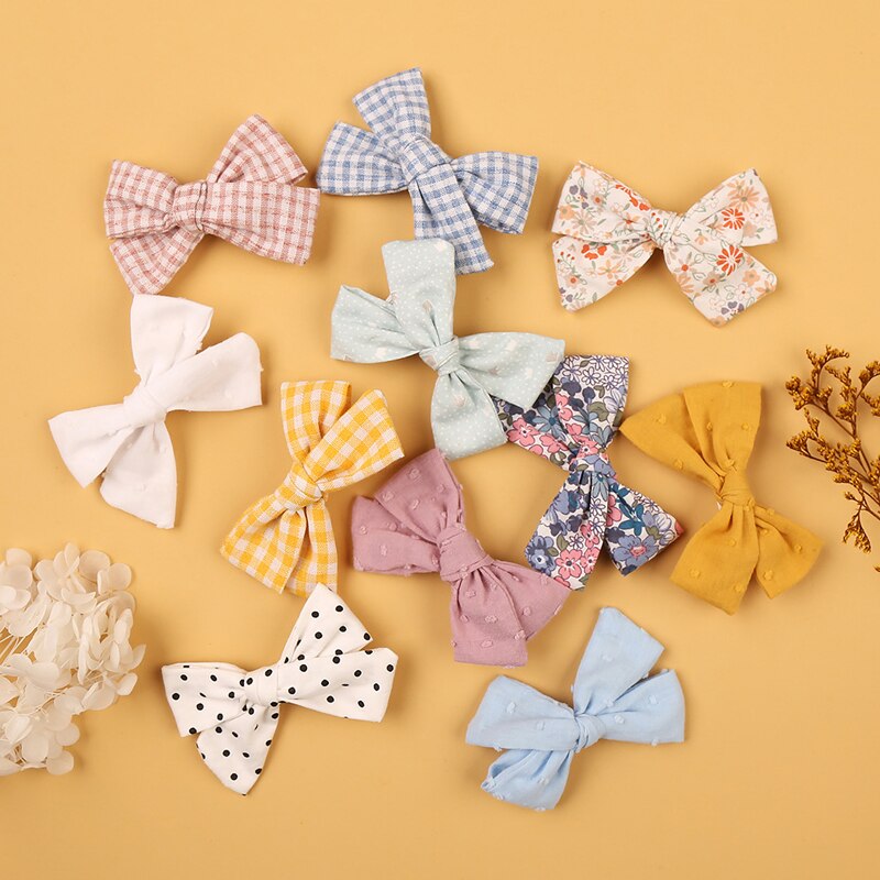 Baby Bogen Haarnadel Mädchen Haar Clip Baumwolle Spitze Barette Für freundlicher Headwear Säuglings Blumen Karierten Clips Babys Nette Zubehör 3/4Stck