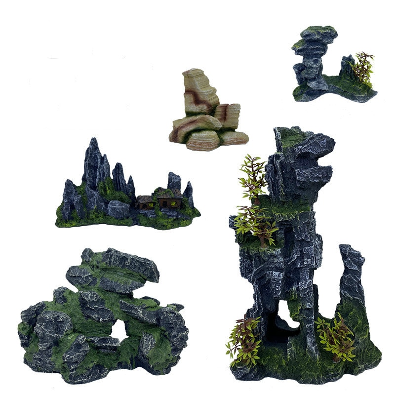 Rocas decorativas artificiales para acuario, paisajismo del tanque de peces, accesorios para acuascape, cueva de reptiles, camarones, ornamento de cueva escondite de piedra