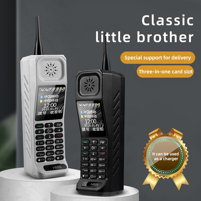 Klassieke kleine mobiele telefoon,  h999 luidsprekers, powerbank, sterke zaklamp, vibratie, video, fm-wekker, mini-mobiele telefoon, dual sim