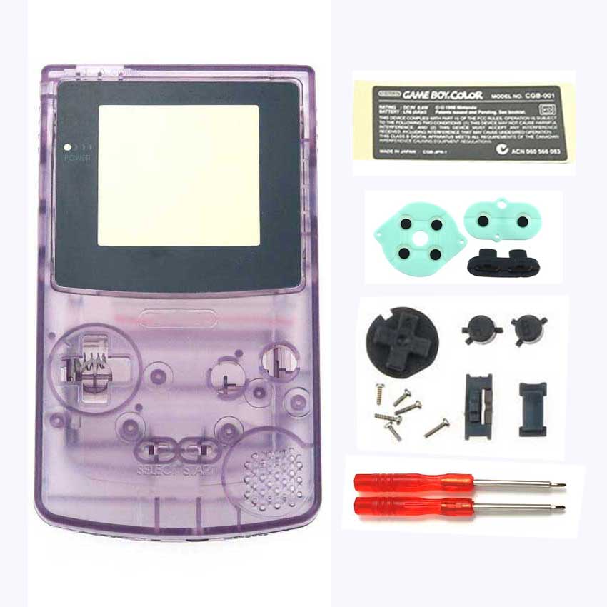 JCD Neue Spielkonsole Gehäuse Shell Fall Für GBC Gehäuse Abdeckung W/Tasten Kit schraubendreher: Clear Purple