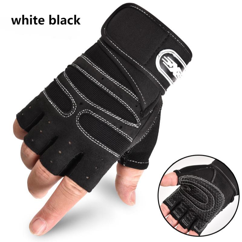 Gants d'haltérophilie antidérapants pour hommes et femmes, équipement de Fitness, respirant, demi-doigt, pour Crossfit, entraînement de force: black white / M