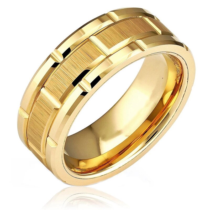 8Mm Mode Mannen Ringen Roestvrij Staal Vergulde Brushed Wedding Bands Anniversary Klassieke Sieraden Voor Mannen Party