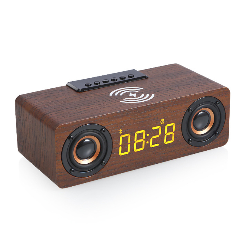 Home theater wooden TV sound bar computer bluetooth speaker subwoofer Fm radio Wireless charging Alarm clock caixa de som