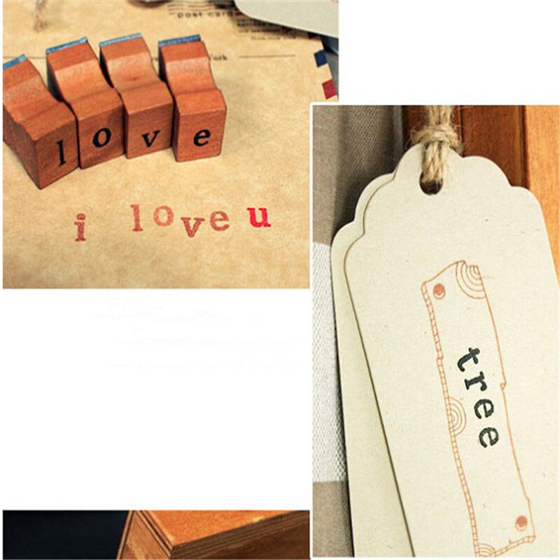 Set van 30 retro houten rubberen stempels met hoofdletters en kleine letters, ambachtelijke stempels voor scrapbooking
