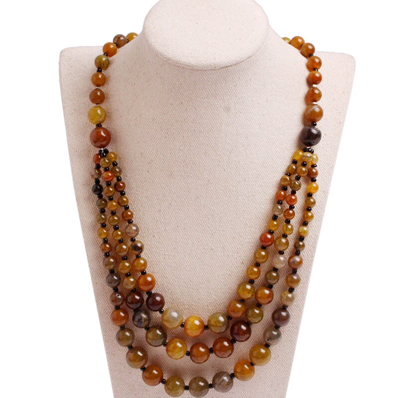 Handmade 8-12mm Beaded Stone Necklace Jewelry 19 inch DIY Long Necklace Jewelry For Women: crackle yellow agate