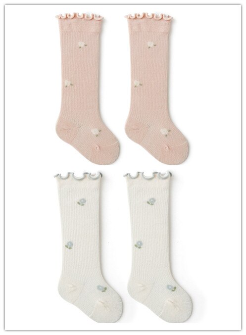 2Pairs 0-3Y spring and summer breathable baby socks combed cotton boys and girls newborn socks: 4 / M