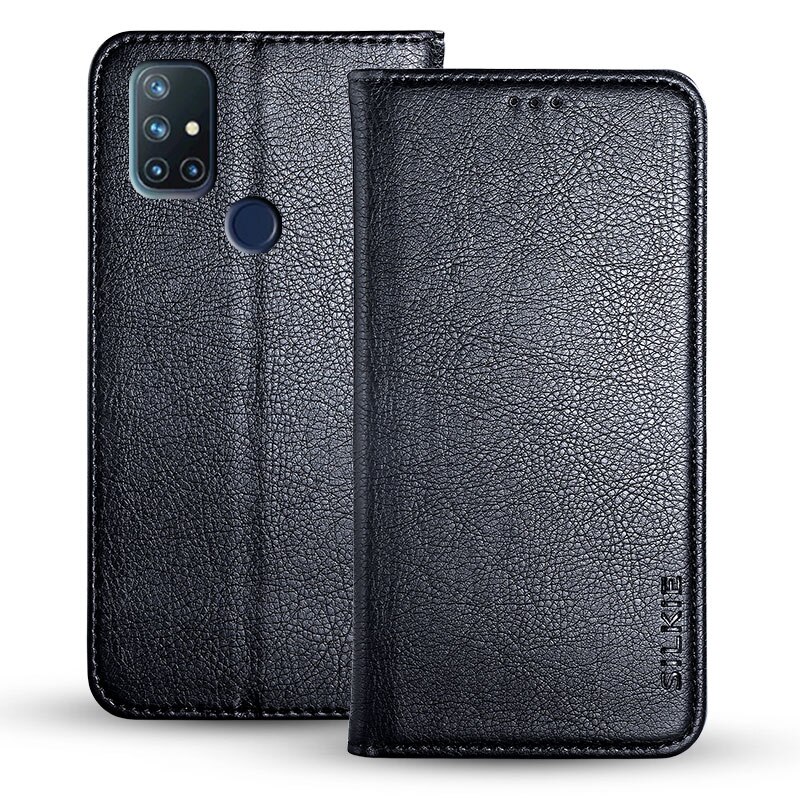 Funda de piel sintética para móvil, carcasa de lujo para Oneplus Nord N10, 5G, 6,49 pulgadas, Material de cubierta interior de TPU, sin imán: Black