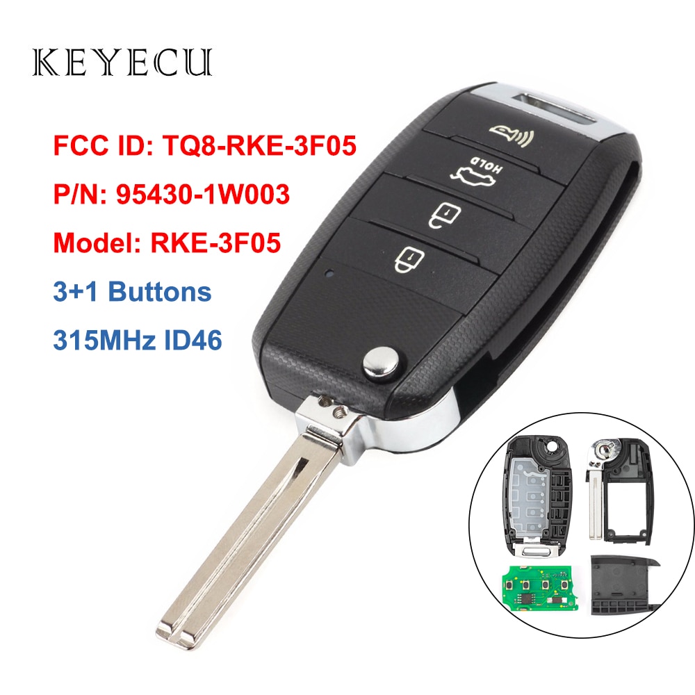 Keyecu Replacement Remote Key Fob 4 Buttons 315MHz ID46 for Kia Rio P/N: 95430-1W003