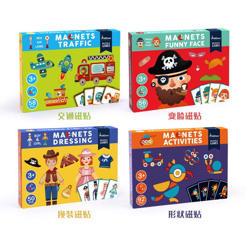 Wooden Kids Educational Toys Magnet Dressing Magnetic Puzzles Game Set Fun Reusable Stickers for Children Christmas