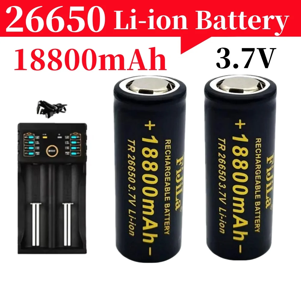 Batteria 26650 originale al 100% di alta qualità Batteria agli ioni di litio da 18800 mAh 3,7 V 50A per torcia LED 26650 + caricabatterie