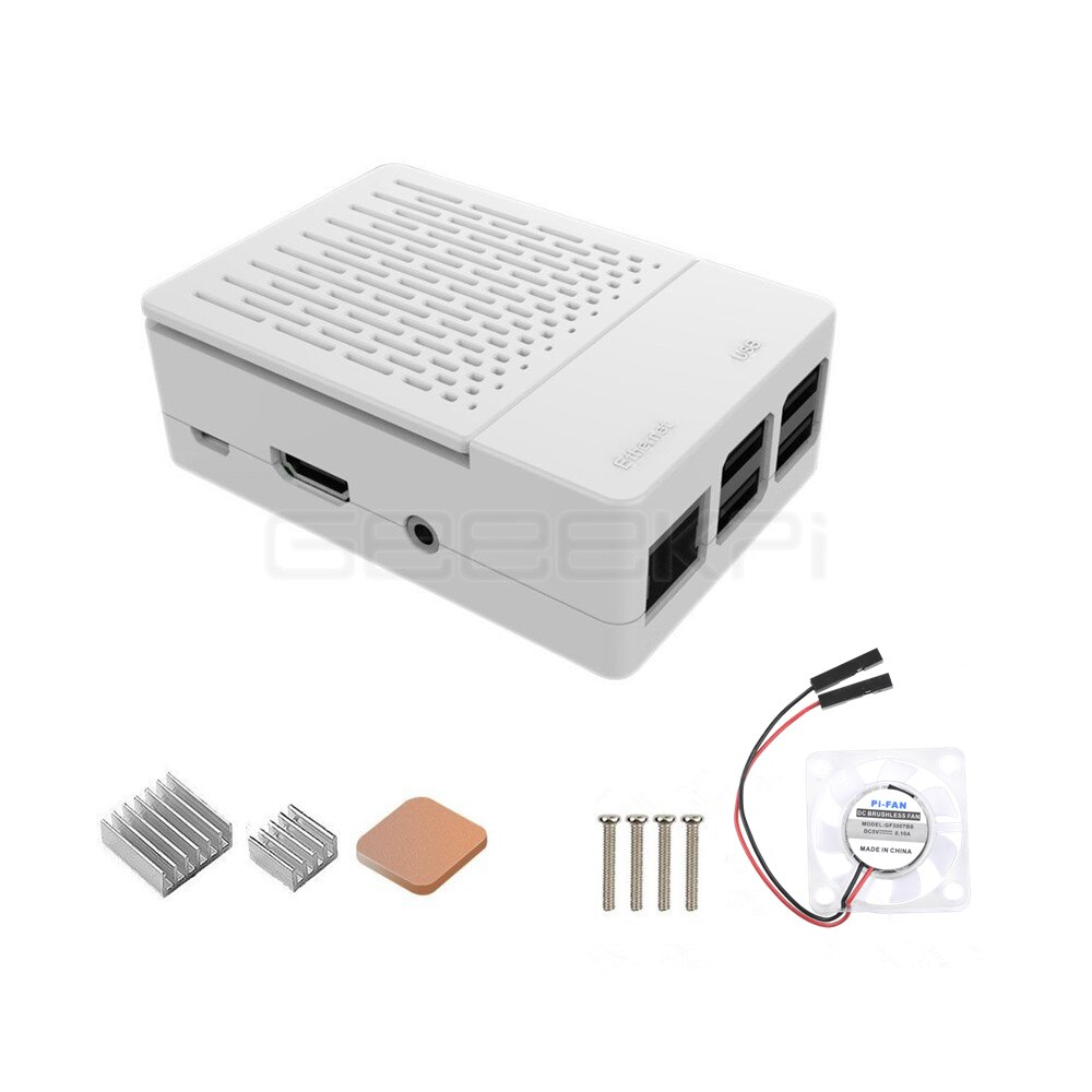 Geeekpi abs sort/hvid cover cover kabinet shell box + køleplader + køleventilator til raspberry  pi 3 b+  plus  / 3 b / 2 b: Hvid