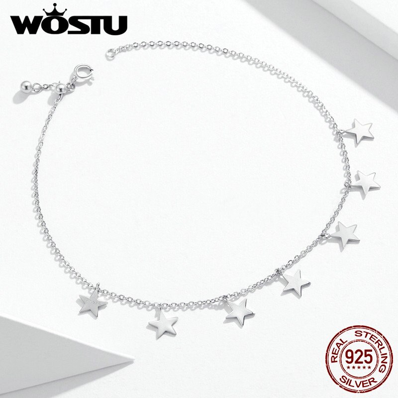 WOSTU Sterne Fußkettchen Kette 100% 925 Sterling Silber Armbinde Für Frauen Fuß Bein Chian Verknüpfung Schmuck BKT008