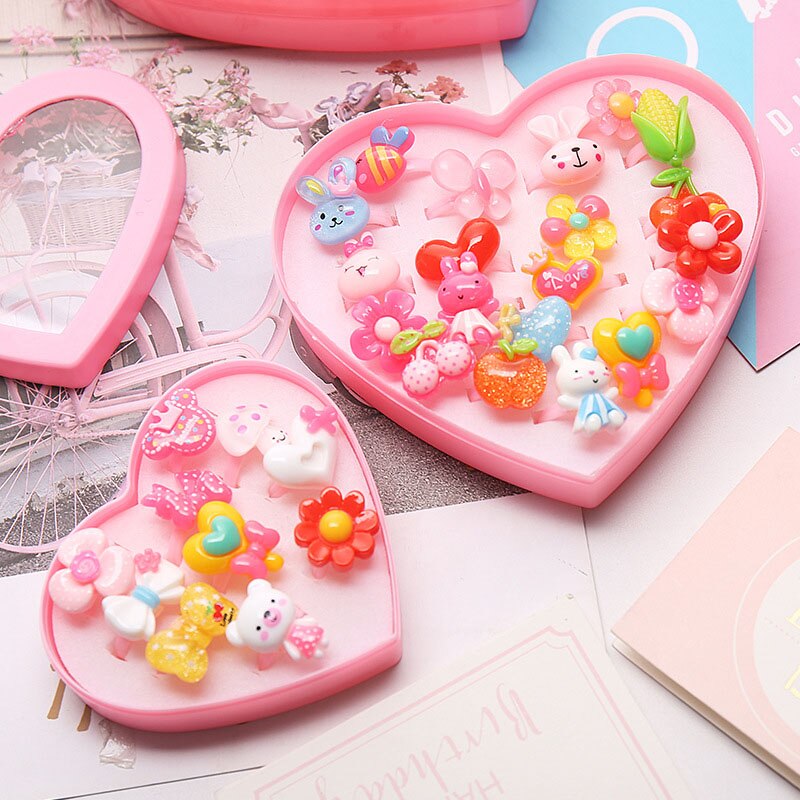 Girls Ring Jewel Cartoon Animal Styled Rings with Heart Shape Storage Case BM88