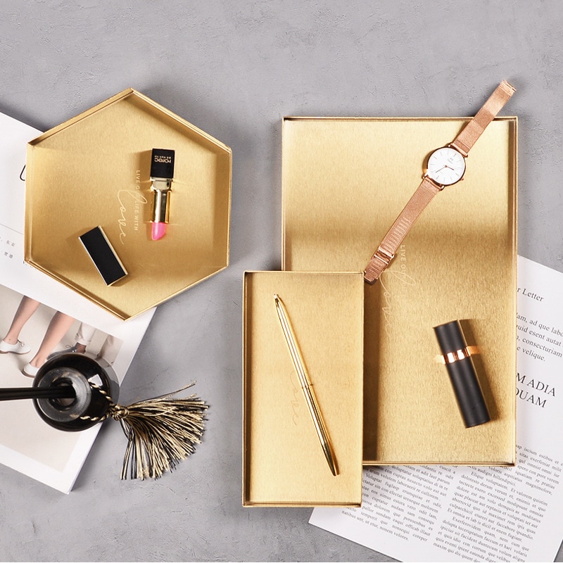 nordisch Goldene Geometrie Edelstahl Ablage Wohnzimmer Schreibtisch Kleinigkeiten Kosmetik Organizer Abendessen Platte Schmuck Regal