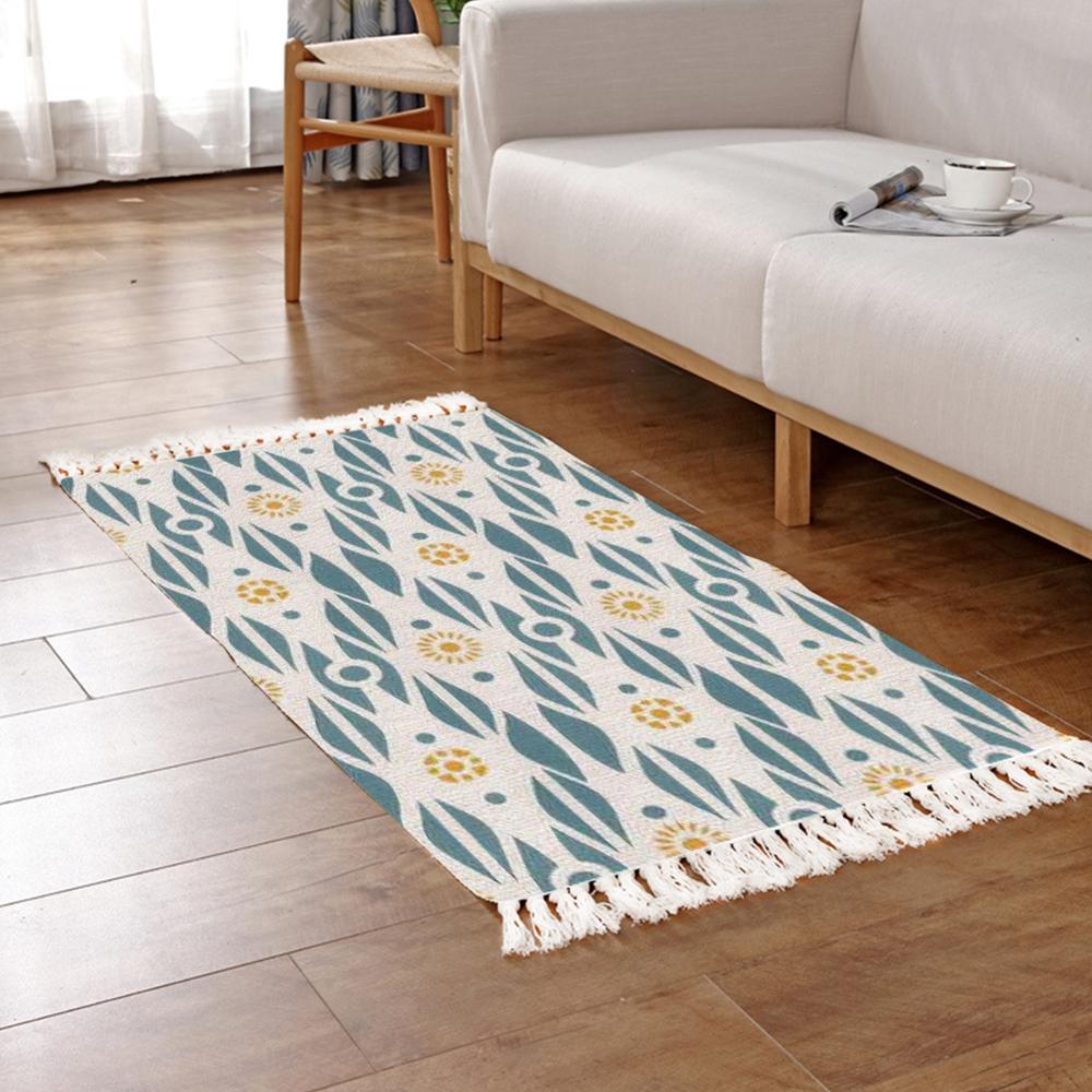 Tassel Plant Pattern Carpet Bedside Geometric Floor Mat Living Room Bedroom Home Decor